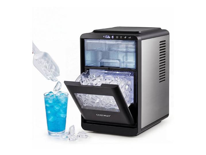 COSTWAY Eiswürfelmaschine Halbmond-Eiswürfel, mit Selbstreinigung, Selbstreinigung & 24H-Timer, 12kg/Tag