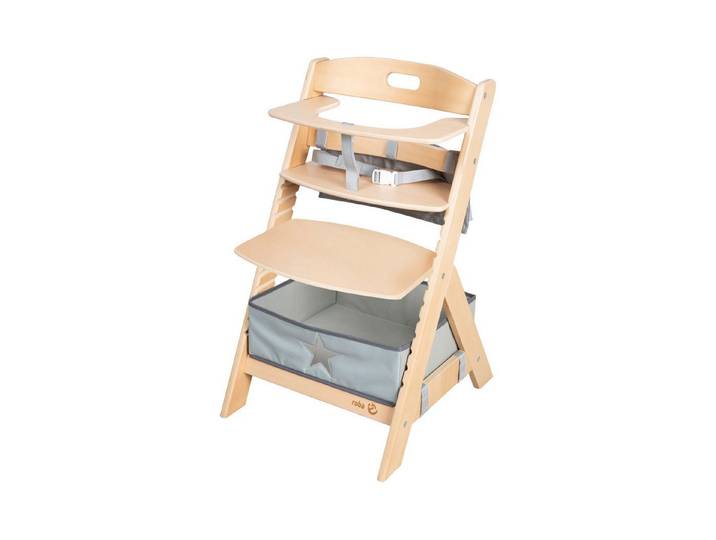 roba® Hochstuhl Liv Up - mitwachsender Treppenhochstuhl - bis 70kg belastbar (Set mit Hochstuhl Organizer), höhenverstellbar & nachhaltig - aus FSC-zertifiziertem Holz - Natur