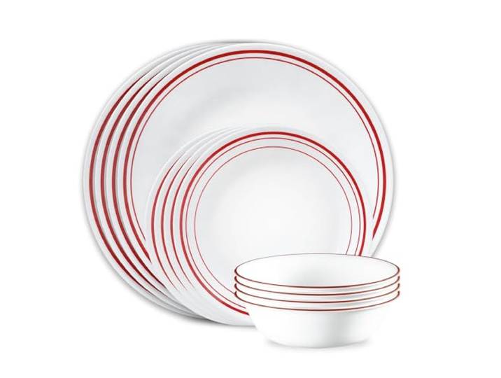 Corelle Logan 12-teiliges Geschirr-Set, Service für 4 Personen, dreilagig, splitter- und rissfest, Glasteller und Schüssel-Sets