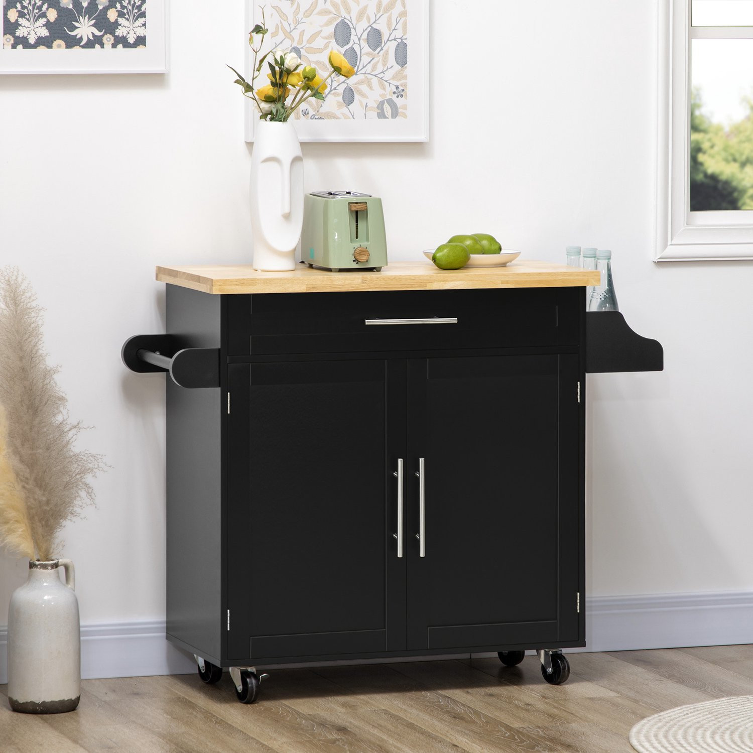 CHICFURN Mobiele Keukenwagen met lade en kast - Zwart