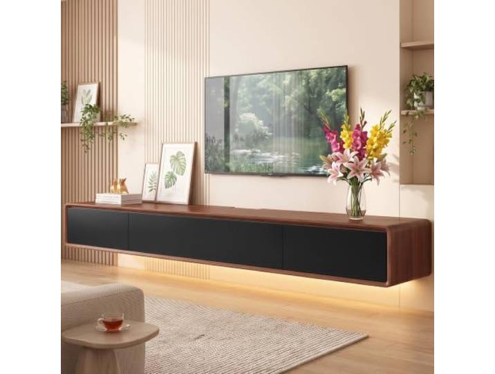 NOYHHAV Massivholz TV Lowboard TV Schrank Lowboard Hängend,Fernsehschrank mit LED Für Das Wohnzimmer Und Schlafzimmer Und Hotel Schwarzbraun 160CM