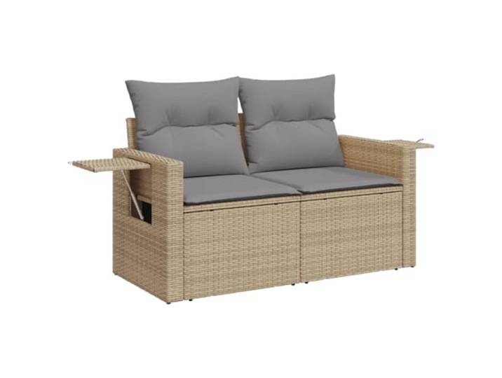 KTHLBRH Gartenmöbel-Set 11-teilig mit Kissen beige aus Polyrattan Sessel und Fußstützen, Beistelltisch aus Akazie, waschbare Bezüge, modulares Design