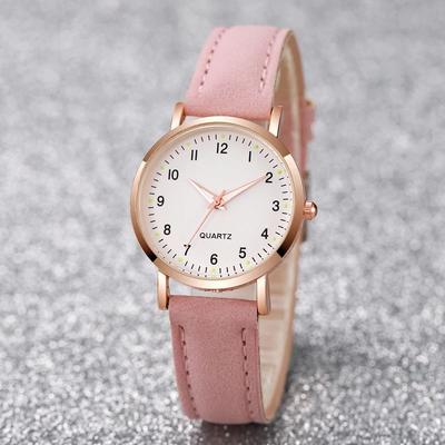 Uplift Essentials Elegant Arabic Dial Leather Fashion Watch pink