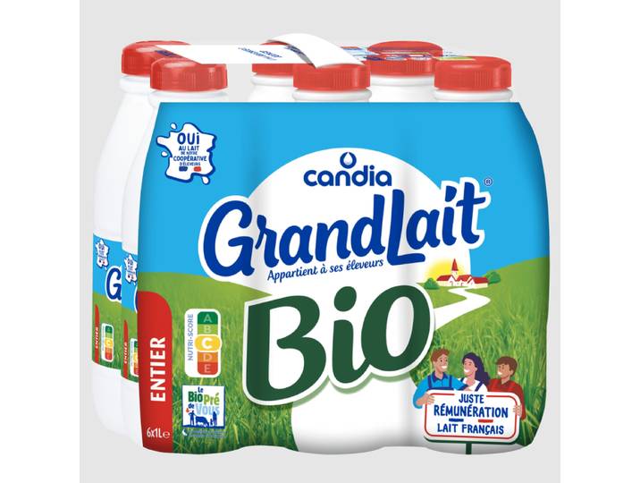 GRANDLAIT Lait entier Pack de 6 x 1 L