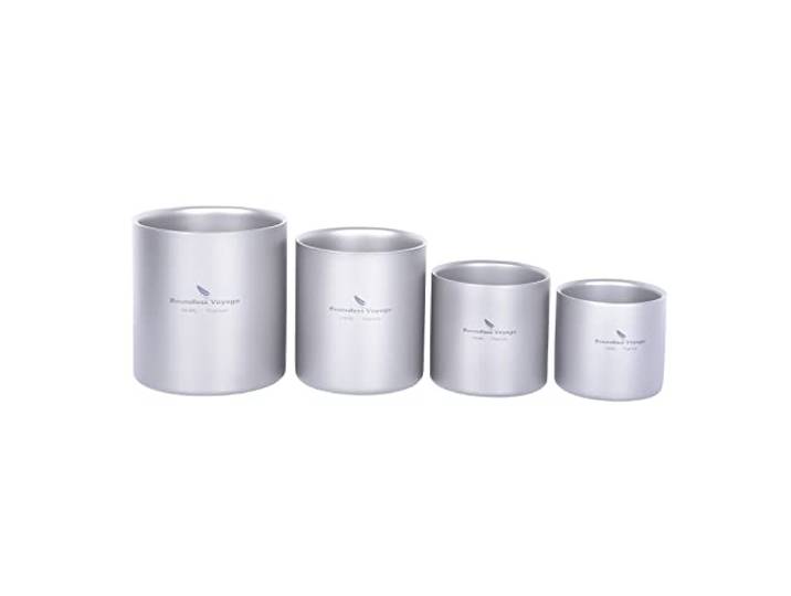 iBasingo Titan Becher Outdoor Camping Faltbare Reisebecher 4 in 1 120ml 180ml 300ml 450ml Doppelwandige Isolierte Tasse Kaffee Trinkgeschirr Leichtes Geschirr für Täglich Gebrauchtes Wandern Ti3032D