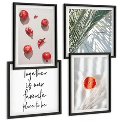 BILDER SET 4er Set - 50x50 cm & 40x60 cm Schwarzer Rahmen - Feiertags-Palmenfrucht-Inschrift
