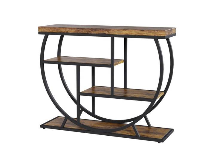 Table Console Entrée 4 Niveaux Style Industriel Rangement Étroit Couloir Salon Marron