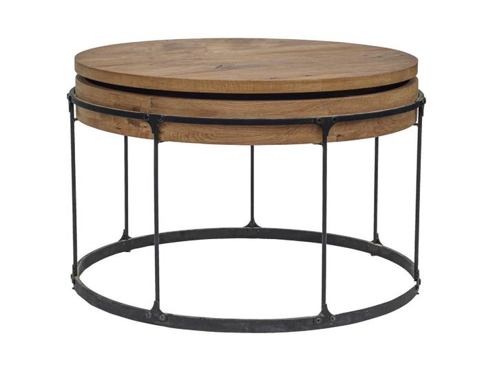 Carryhome Couchtisch, Schwarz, Eiche, Holz, Metall, Eiche, massiv, rund, rund, 73x48x73 cm, Wohnzimmer, Wohnzimmertische, Couchtische, Couchtische Metall
