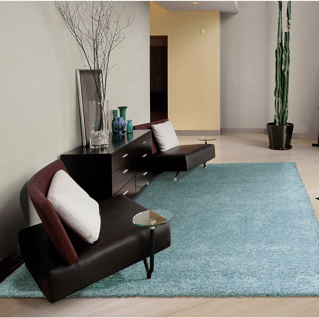 Bloomsbury Market Patinkin Solid Colour Area Rug Blue Rectangle 160 x 226cm