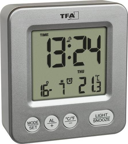 TFA Dostmann 60.2567.54 Funk Wecker Silber Alarmzeiten 1