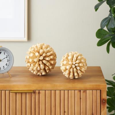 ARCILLA ELEMENTAL Brown Wood Handmade Tree Trunk Inspired Decorative Orbs & Vase Filler (Set of 2)