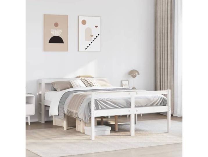 RJPLMFV Bett aus massivem Kiefernholz, für ältere Menschen, 120 x 200 cm Sitzhöhe 44 cm, Aufbewahrung unter dem Bett, Lattenrost inklusive, Kopfteil mit Lendenwirbelstütze