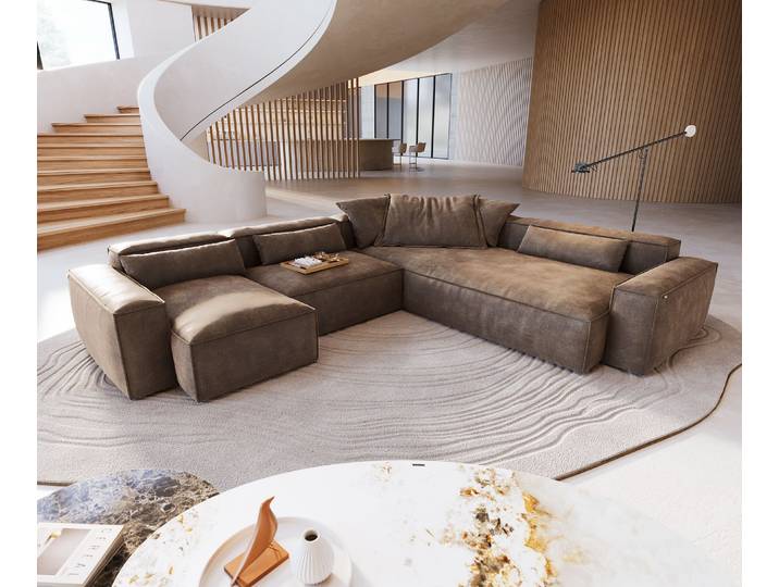 Wohnlandschaft Freestyle Cozy 360x290 cm Mikrofaser Taupe Vintage, Sofas