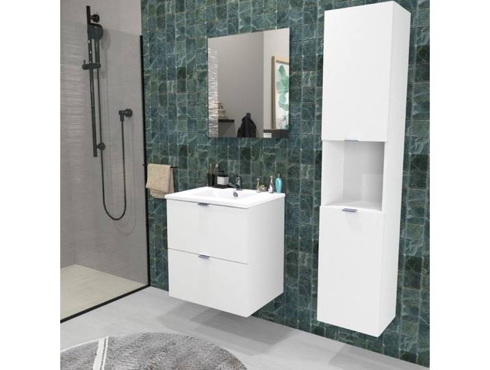 Meuble sous vasque MALAGA 60 cm + vasque + miroir + colonne / Blanc