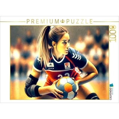 CALVENDO Puzzle Damen Handball: Fokussierte Intensität | 1000 Teile Lege-Größe 64x48cm Foto-Puzzle für glückliche Stunden