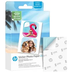 HP Zink-Papier Sprocket Luna 30er-Pack 2x3 Vorgefertigte 1,3x1,3 Aufkleber (HPIZ2X330C) (200 g/m2, 5,1 x 7,6 cm, 30 Stk.), Fotopapier, Weiss