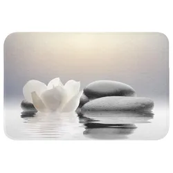 BADEMATTE Steine - Lotus - Weiß - Wasser - Zen 60x40 cm