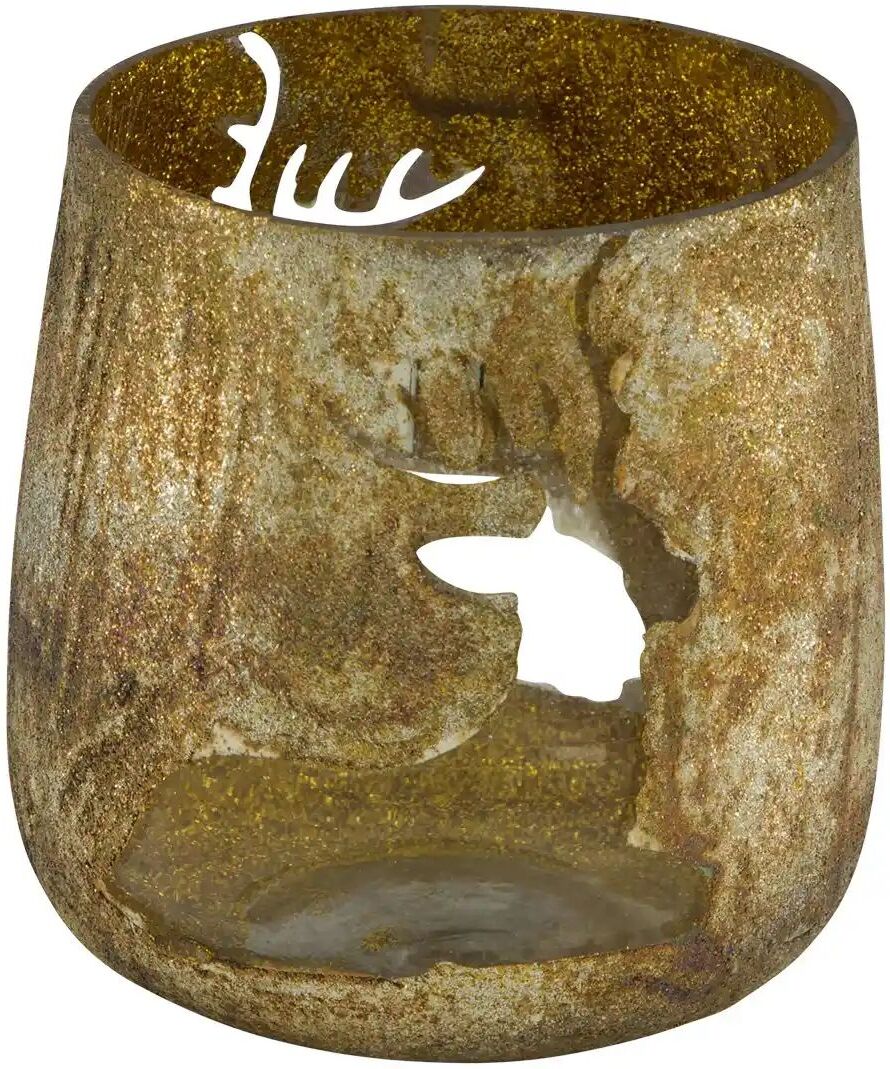 Höffner Teelichtglas Rentier   ¦ gold ¦ Glas ¦ Maße (cm): H: 10  Ø: 10
