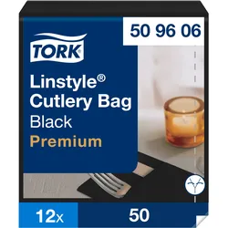 Tork LinStyle® Bestecktaschen Schwarz, strapazierfähig, 39 cm × 39 cm, 12 × 50 S...