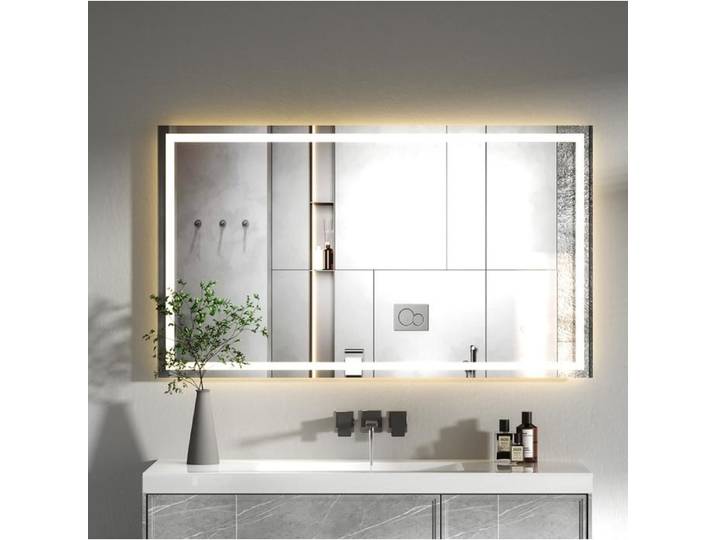 AquaWise Miroir Salle de Bain LED 120x70cm Éclairage Intégré 3 Couleur Réglable Antibuée Gradateur Mémoire Verre Trempé 5 mm
