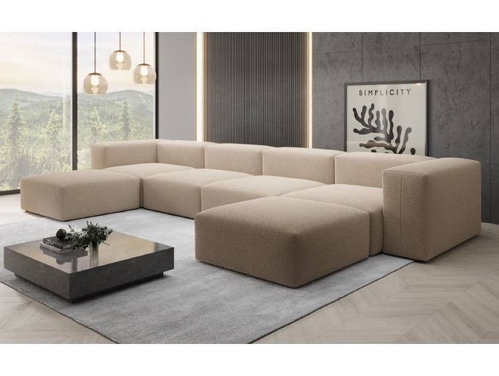 Designer U Sofa Snug in Bouclé - Beige - Bouclé - Luxusbetten24