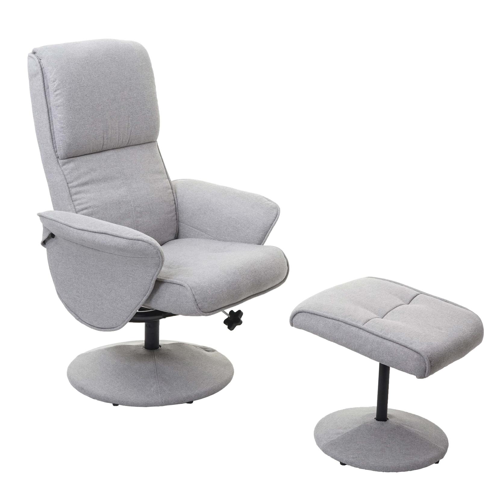 Relaxsessel Stockholm, Fernsehsessel Relaxliege TV-Sessel mit Hocker ~ Stoff/Textil, hellgrau