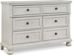 Benjara Lea 54 Inch Wide Dresser Chest, 6 Gliding Drawers, Wooden Bun Feet, White