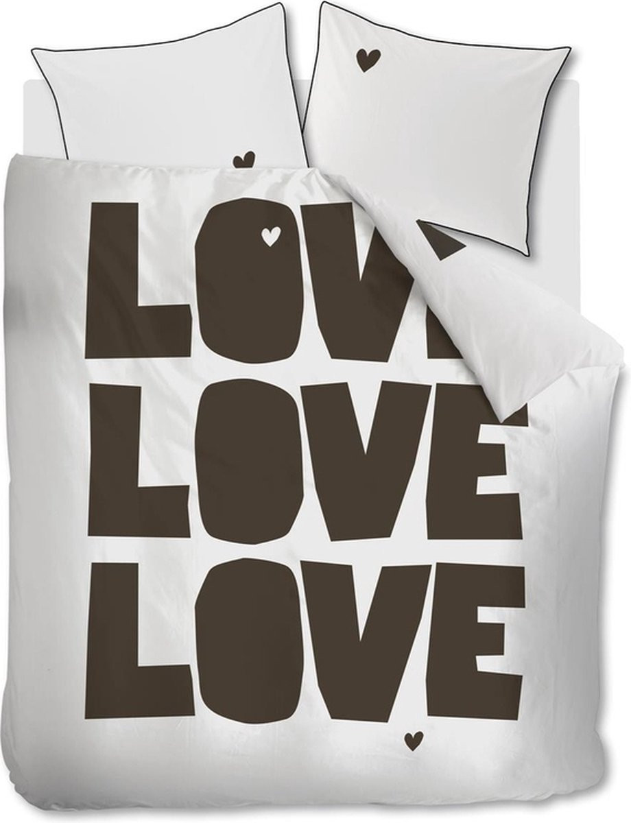 Vtwonen Bold Love dekbedovertrek voor volwassenen, Tweepersoons, 200 x 220 cm, Naturel