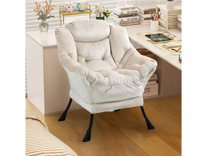 Fauteuil de relaxation avec soutien de la nuque - BEAUNIV - structure en métal housse amovible velours kaki 81 × 80 × 95 cm