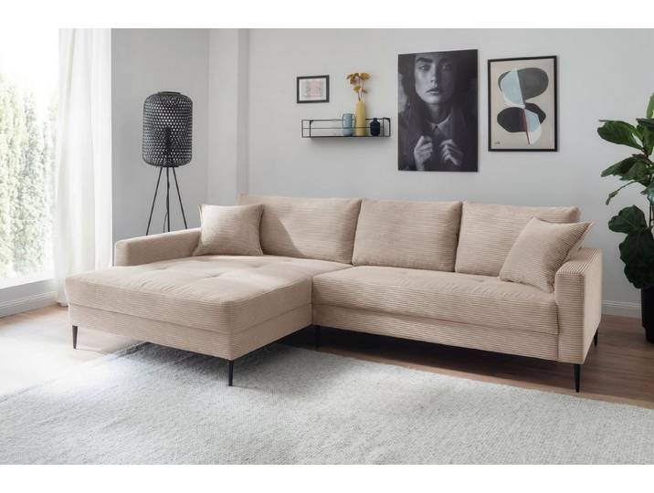 OTTO home Ecksofa Summer L-Form, B: 280cm, in Cord & Struktur, wahlweise mit Kopfstützen, schwarze Metallfüße