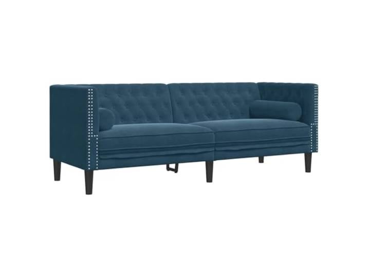 Makastle Chesterfield Sofa Couch mit Nackenrollen 3 Sitzer Blau Samt