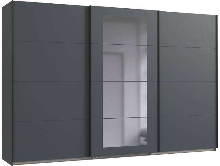 Schwebetürenschrank WIMEX RINTELN mit Spiegel, erhältlich in den Breiten: 225cm, 270cm & 313cm , grau (grafit, griffe schwarz), B:313cm H:208cm T:65cm, Holzwerkstoff, Schränke, Schwebetürenschrank, 3-türiger Schrank in verschiedenen Farben erhältlich