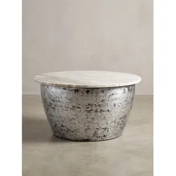 Couchtisch Marmor Beige-Silber Ø 60x34 cm - HAVEL   Kadima Design