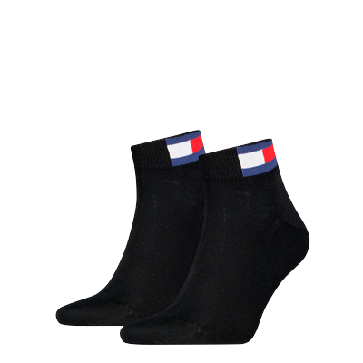 Kurzsocken TOMMY HILFIGER "TH UNI TJ QUARTER 2P FLAG", Damen, Gr. 39-42, schwarz, Baumwollmischung, Socken, Verstärkte Ferse und Spitze für zusätzliche Strapazierfähigkeit