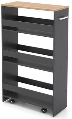 Costway 4-Tier Rolling Storage Cart Slim Kitchen Cart on Wheels with Open Shelves and Handle-Gray