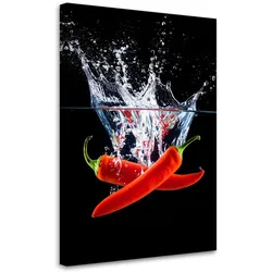 LEINWANDBILD Rote Paprika in Wasser 80x120cm