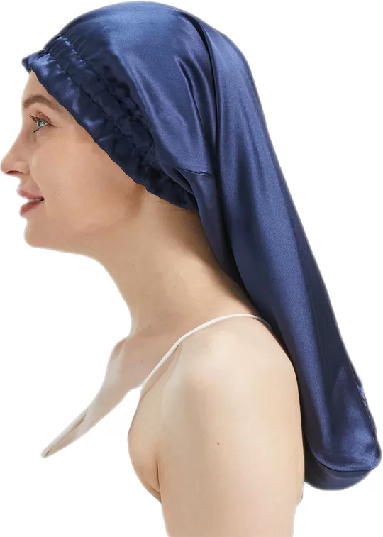 INF Bonnet pour cheveux, bonnet de nuit, soie de mûrier Bleu foncé