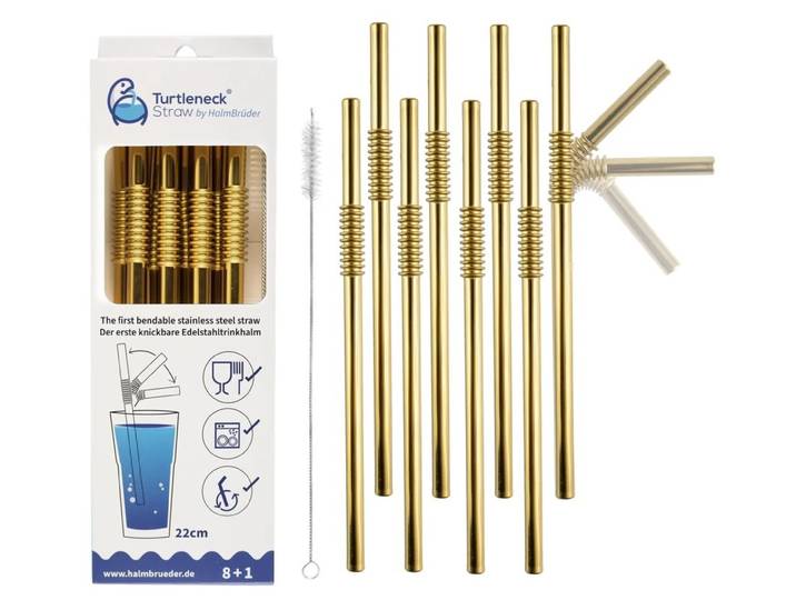 Edelstahl Trinkhalme Biegbar Gold 8er Set 22cm