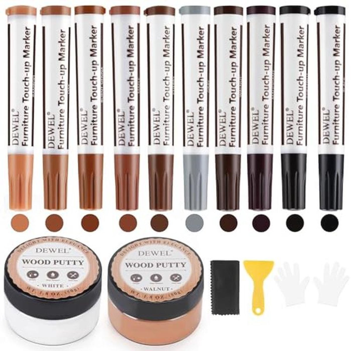 Reparatieset voor Houten Meubels met 10 Kleurige Houtmarkers en Houtspatels