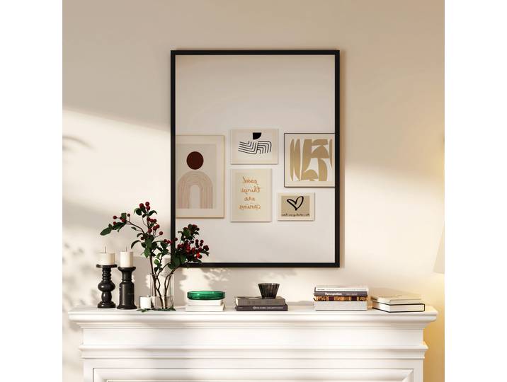 HOMCOM Miroir Rectangulaire 90x70cm Cadre Bois Noir