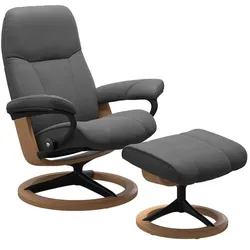 Stressless Sessel mit Hocker Consul Signature Leder Grau Batick Grey L (Large)