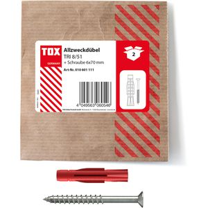 Tox Dübel-Schraubensortiment 010601111, Tri 8/51, 8x51mm Universaldübel & Schrauben, 4-teilig