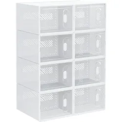 MODFU Schuhschrank modulares Steckregal 8 Fächer 35x25x19 cm Transparent mit Magnettüren Lüftungsöffnungen platzsparend aus Kunststoff
