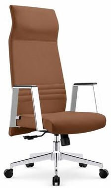 LeisureMod Aleen Modern High Back Ribbed Executive Office Chair - Curved Headrest, Leather Upholstered, Chrome Base, Swivel