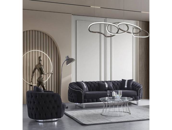 Xlmoebel 3-Sitzer XLMOEBEL Couchgarnitur in Schwarz mit modernem Design und Komfort, Couchgarnitur 2 Teile, Made in Europa