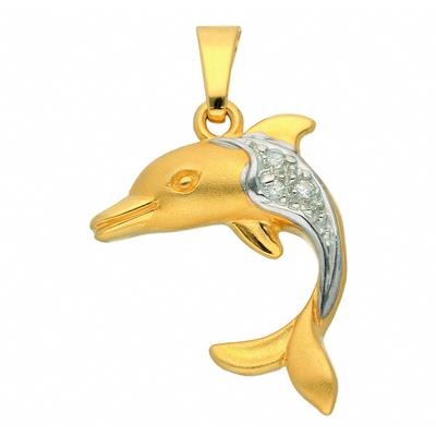 Kettenanhänger ADELIA´S "Anhänger Delphin 333 Gold ( 8K ) mit Zirkonia", silber, Schmuckanhänger, Mädchen, mit Zirkonia, Gold, Kettenanhänger, Goldanhänger Delphin