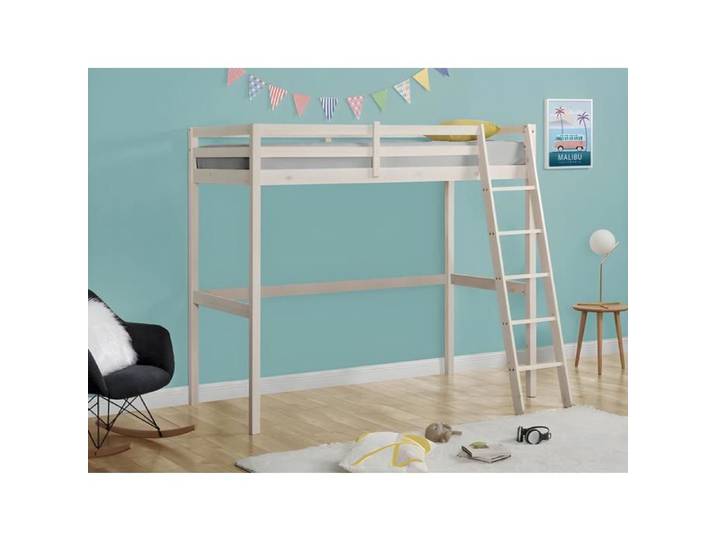 Lit mezzanine - 90 x 190 cm - Pin massif - Blanchi -GEDEON II