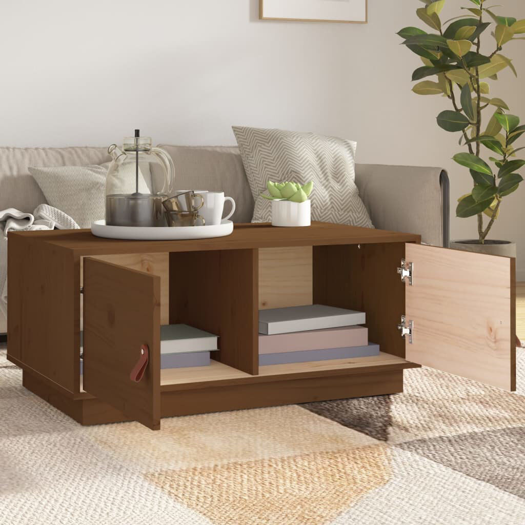 Latitude Run Kyel Solid Wood Solid Wood Block Coffee Table with Storage Honey Brown