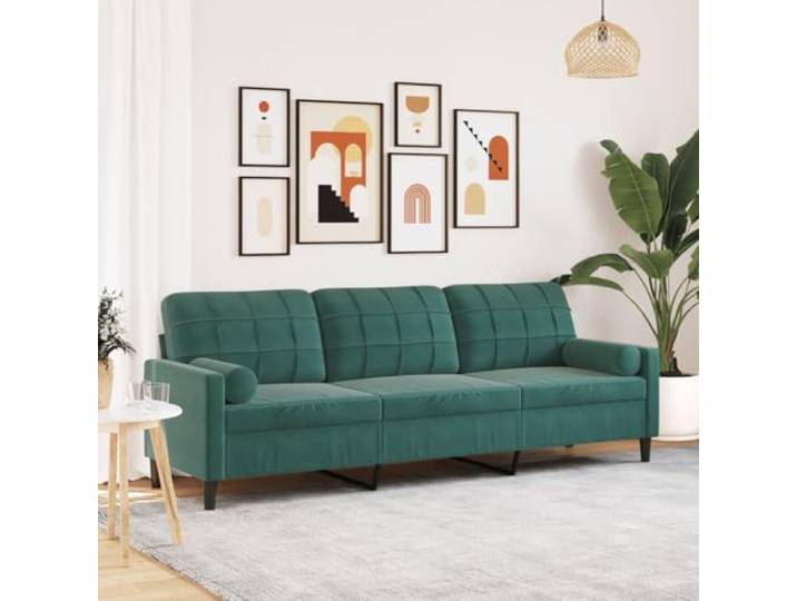 HEFZGDB 3-Sitzer Sofa 210 cm Dunkelgrün Samt mit Zierkissen – Bequemes Polstermöbel mit Metallgestell, Abnehmbaren Bezügen und Modernem Design für Wohnzimmer Komfort