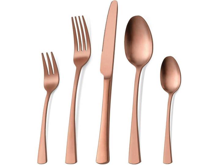 Besteckset 30-teilig Roségold Matt Edelstahl, Bronzefarben, Metall, Besteck, Besteck-Sets